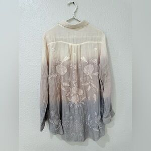 Kyla Seo Elin Tunic Shirt Top Embroidered Caite Karyn Tan Gray Sz L